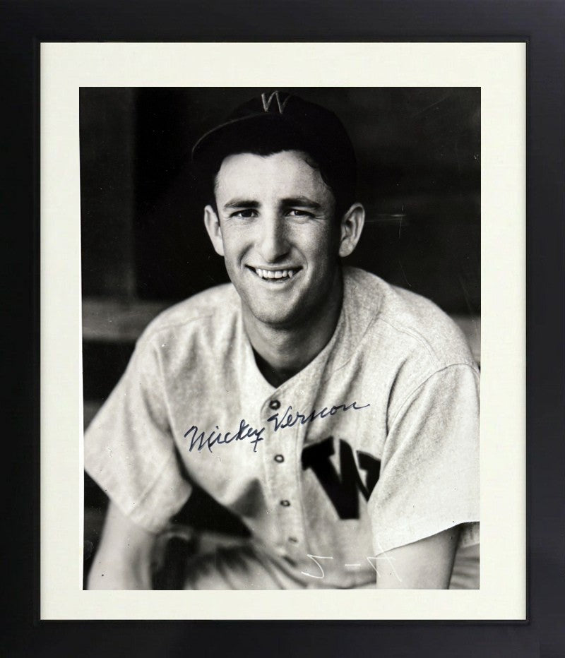 Mickey Vernon signed Washington Senators B&W 8x10 Photo minor dings Framed- COA