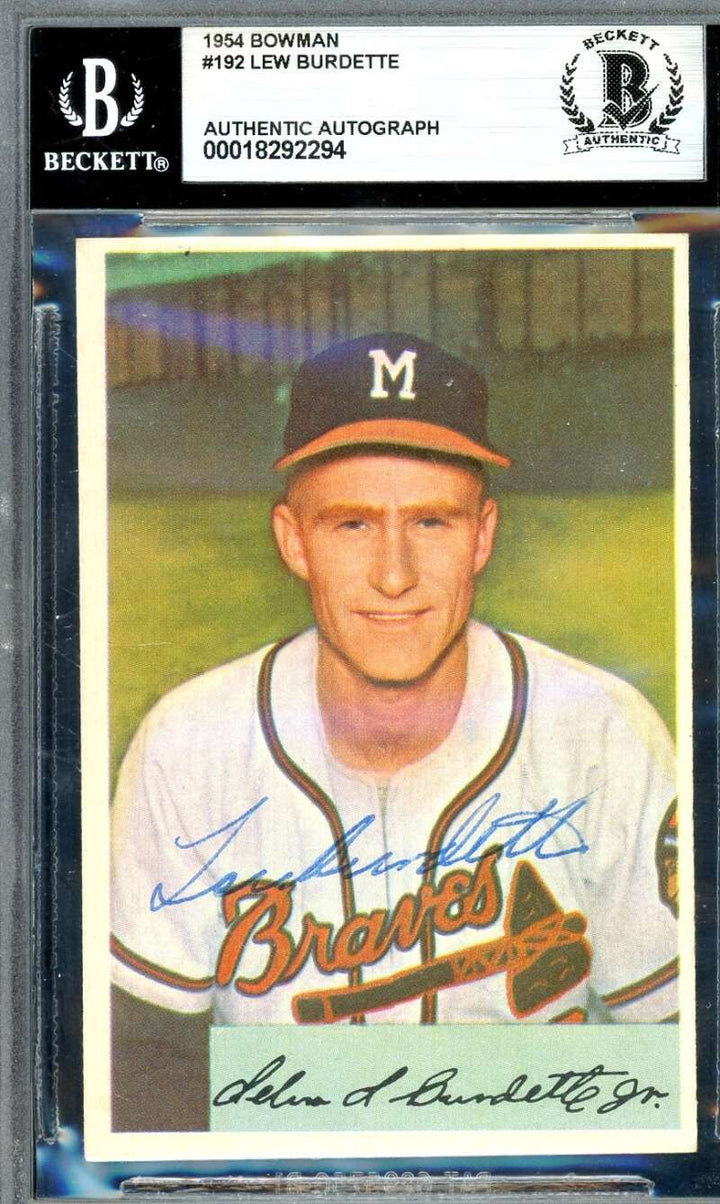 Lew Burdette Beckett BAS Signed 1954 Bowman Autograph