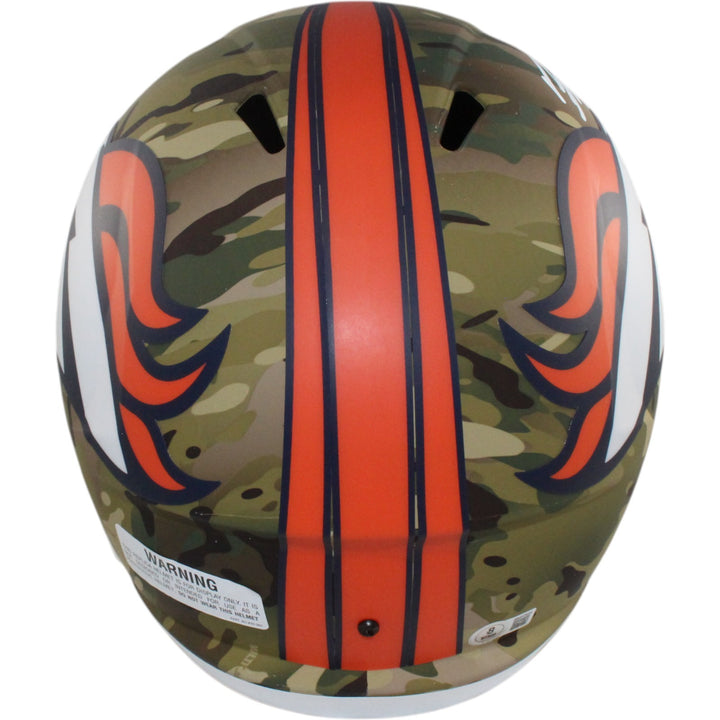 Bo Nix Autographed/Signed Denver Broncos F/S Camo Helmet Beckett Witness 55111