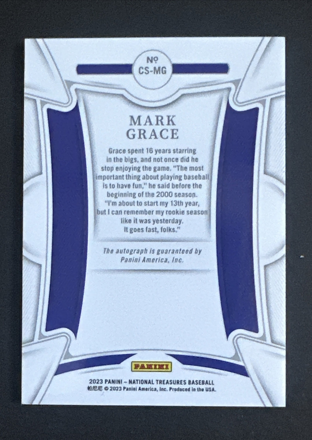 2023 PANINI NATIONAL TREASURES MARK GRACE CENTURY SIGNATURES Mint Auto 10/10