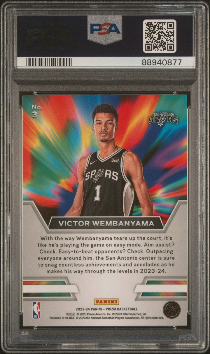 Graded 2023 Prizm Victor Wembanyama #3 Instant Impact RC Basketball Card PSA 10