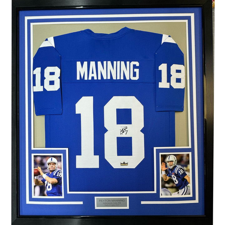 Framed Facsimile Autographed Peyton Manning 33x42 Blue Reprint Laser Auto Jersey
