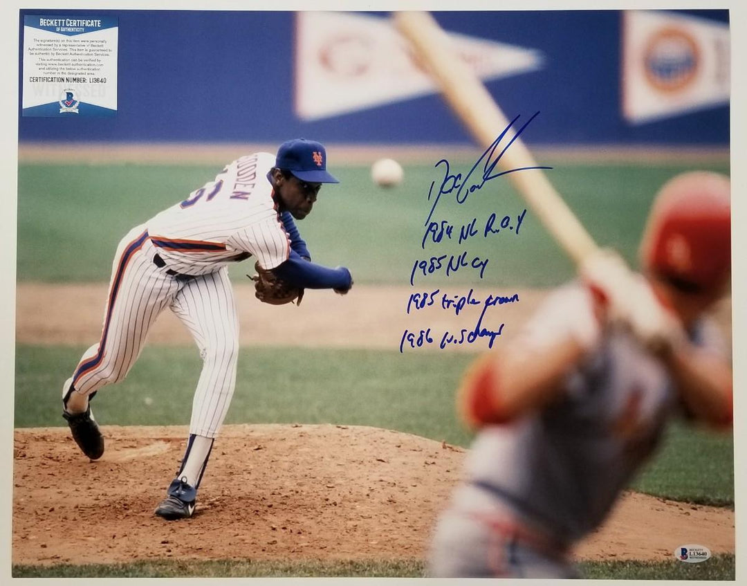 DOC GOODEN Signed 16x20 Photo + 4 Inscriptions "84 ROY 85 Cy" ~ Beckett BAS COA