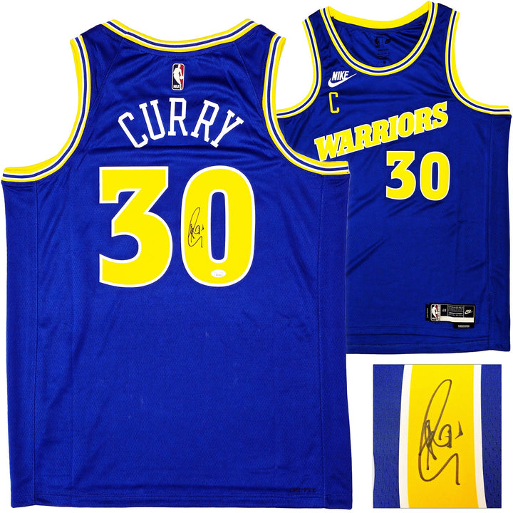 Warriors Stephen Curry Auto Blue Nike Swingman Classic Jersey Size 48 JSA