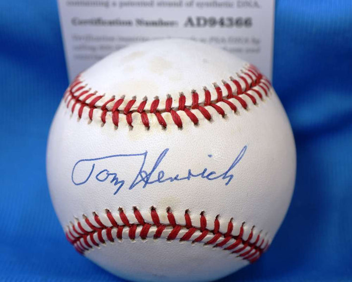 Tommy Henrich Signed Psa Dna Coa American League Oal Baseball Autograph