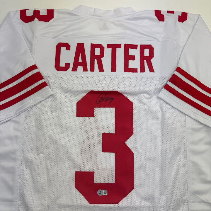 Autographed/Signed Abdul Carter New York White Football Jersey BAS COA