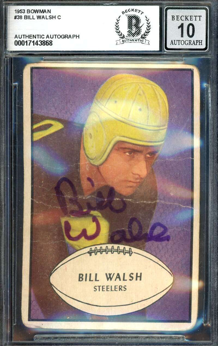 Bill Walsh Gem Mint 10 Beckett BAS Signed 1953 Bowman Autograph