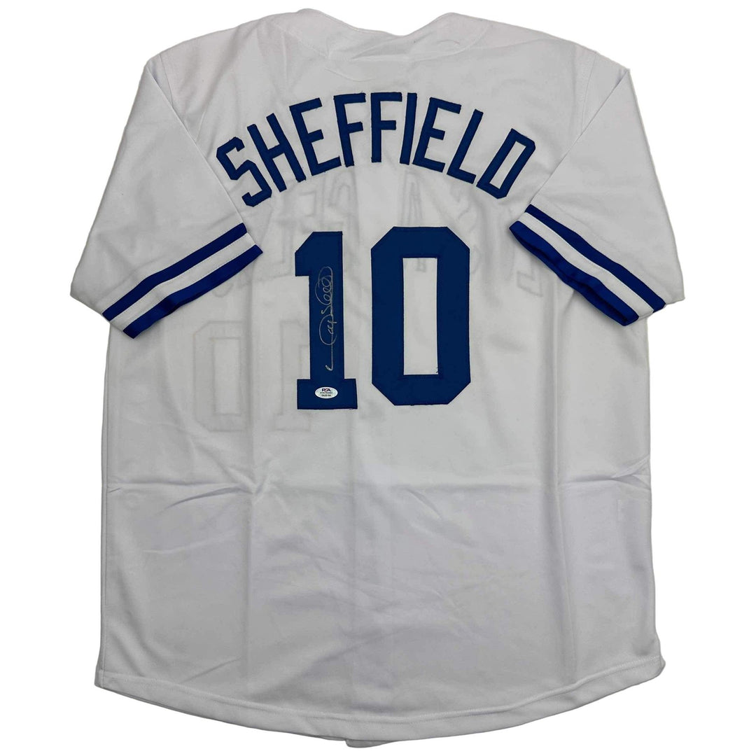 Autographed/Signed Gary Sheffield Los Angeles White Baseball Jersey PSA/DNA COA