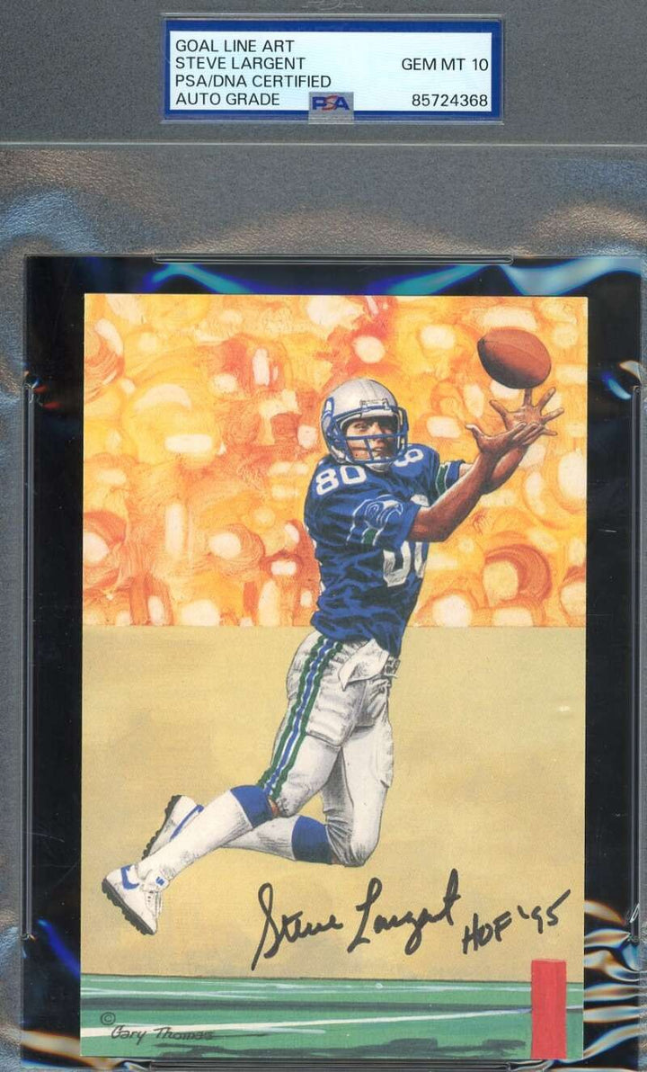 Steve Largent Gem Mint 10 PSA DNA Signed Goal Line Art Card GLAC Auto HOF 95