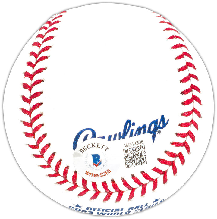 Evan Carter Auto Official 2023 WS Logo MLB Baseball Rangers 23 WS Champs Beckett