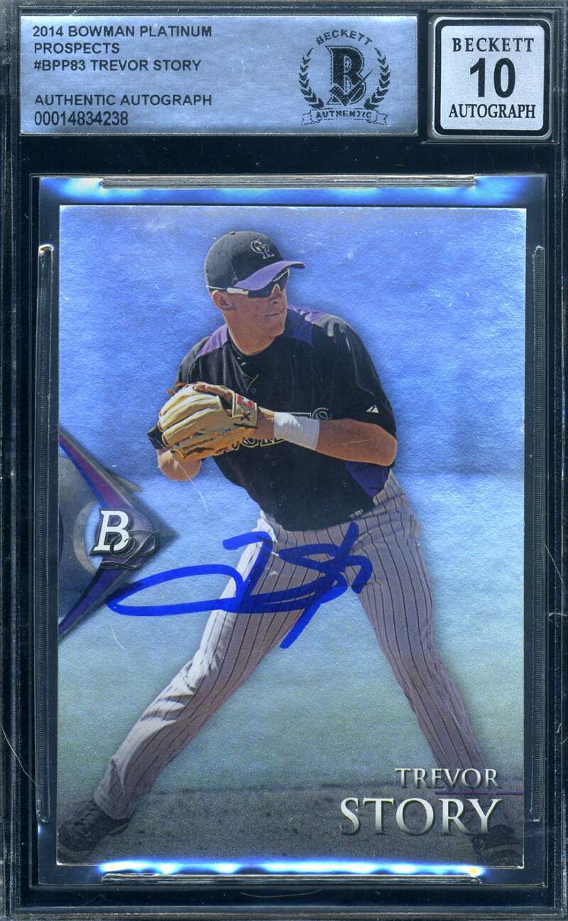 Trevor Story Gem Mint 10 Beckett BAS Signed 2014 Bowman Platinum Prospect Rookie