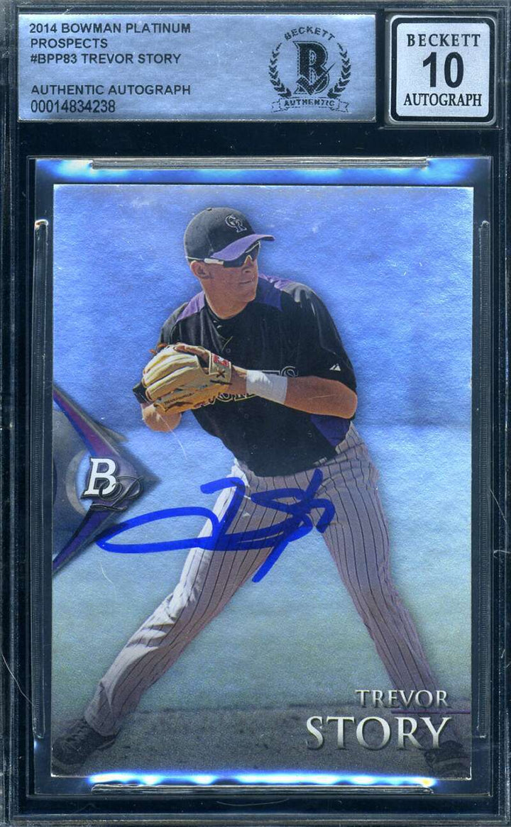 Trevor Story Gem Mint 10 Beckett BAS Signed 2014 Bowman Platinum Prospect Rookie