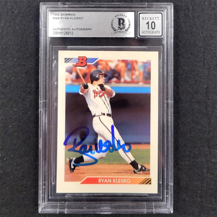 Ryan Klesko signed 1992 Bowman #549 RC rookie card Atlanta Braves BAS 10 auto