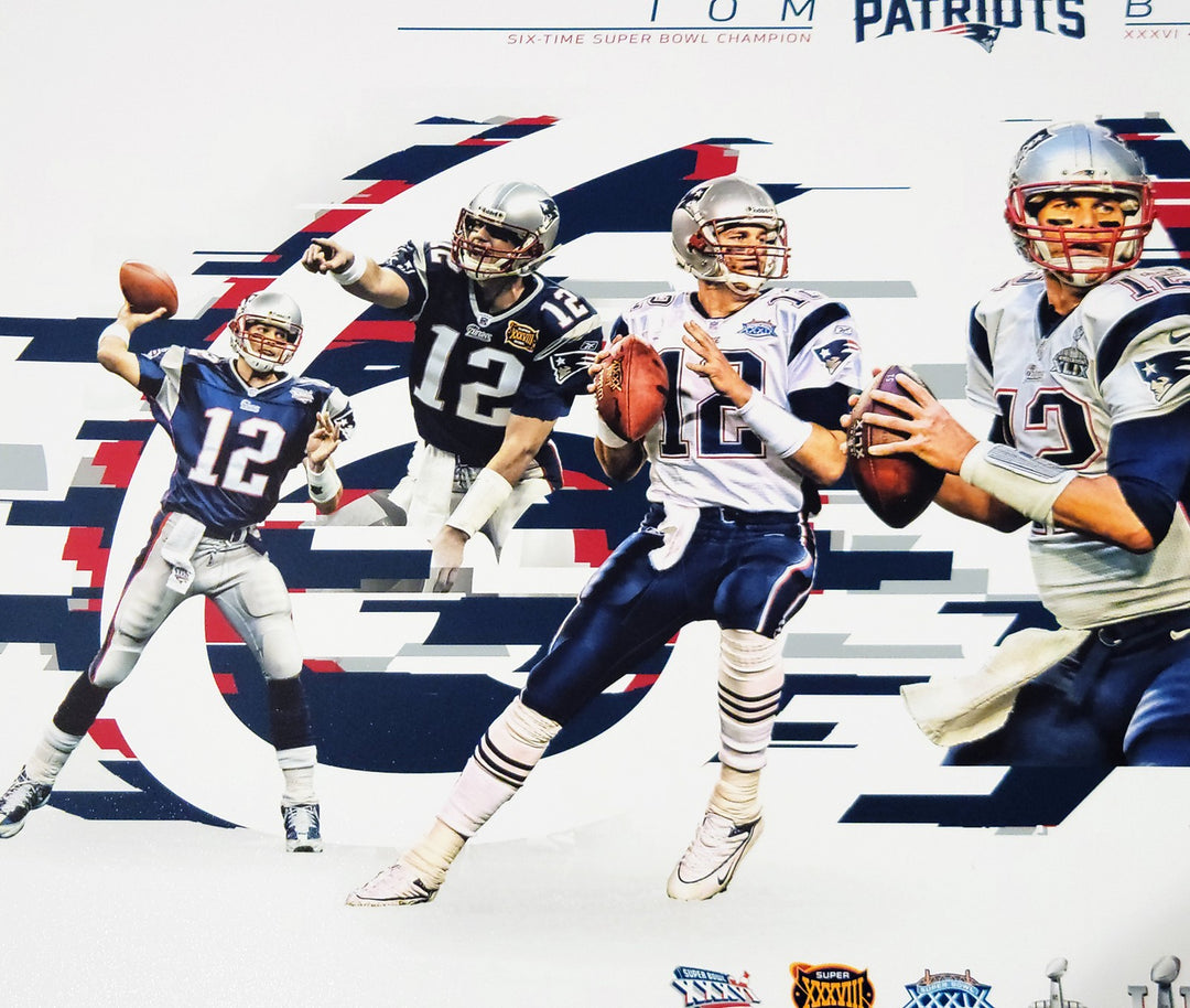 Tom Brady Signed Framed 16x20 Photo Patriots Super Bowl Collage Fanatics Holo