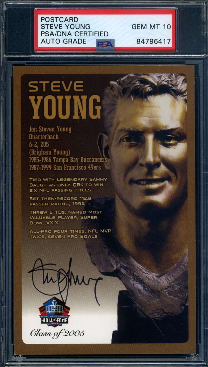 Steve Young Gem Mint 10 PSA DNA Signed HOF Bronze Bust Postcard Autographed