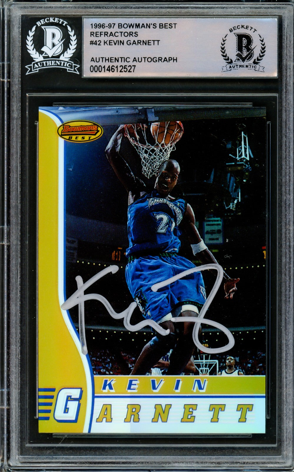 Kevin Garnett Auto 1996-97 Bowman's Best Refractor Card 42 Timberwolves Beckett