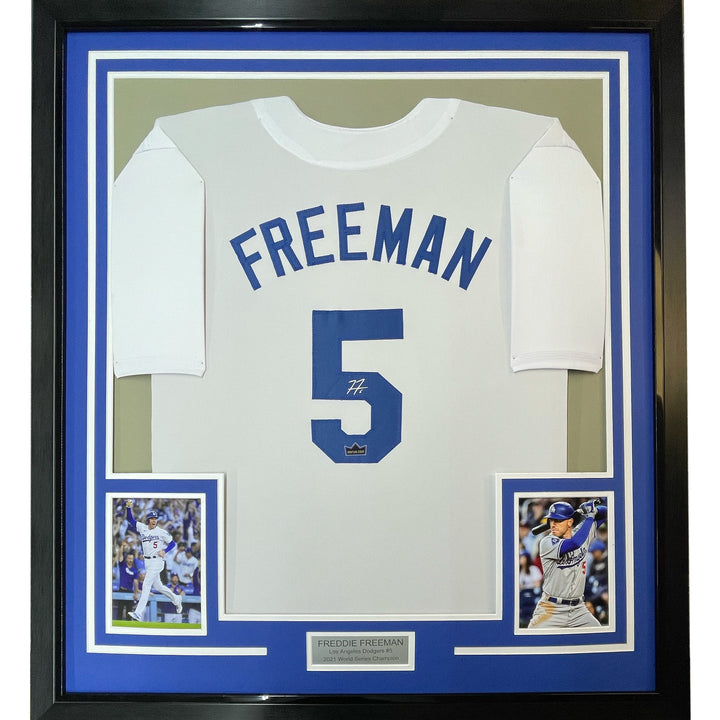 Framed Facsimile Autographed Freddie Freeman 33x42 LA Reprint Laser Auto Jersey