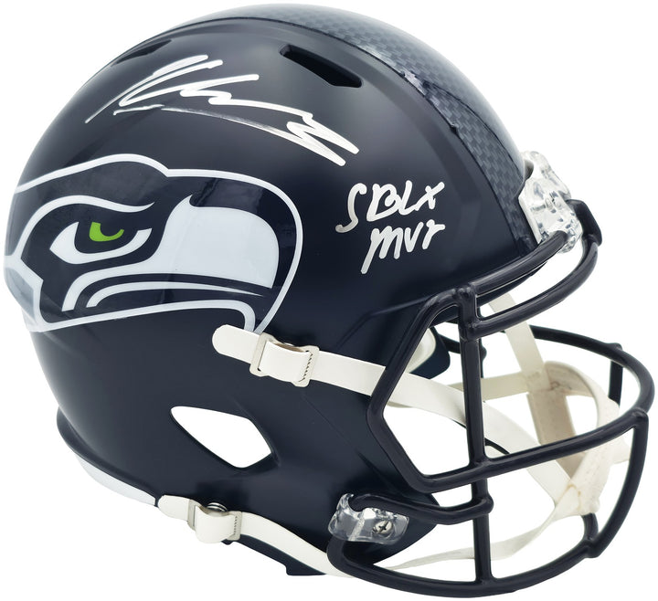 Kenneth Walker III Signed Seahawks Blue Full Sz Speed Rep Helmet Beckett Wit