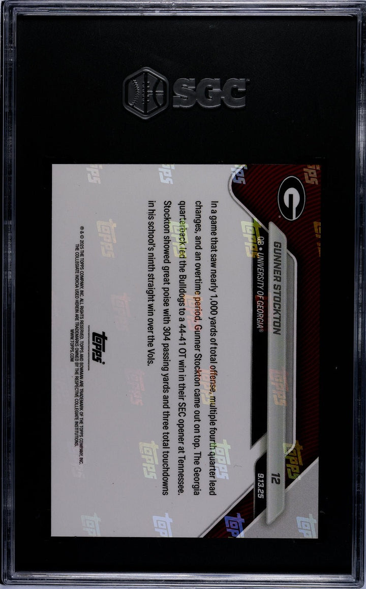 Graded 2025 Topps Bowman U Now Gunner Stockton #12 Rookie Card SGC 10 Mint