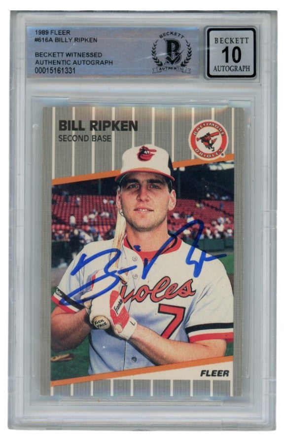 Billy Ripken Autographed 1989 Fleer #616 Error Card 10 Grade Beckett 52559