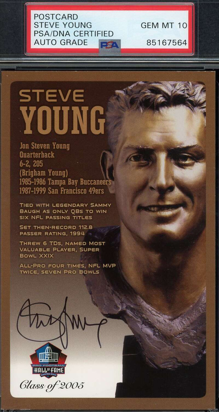 Steve Young Gem Mint 10 PSA DNA Signed HoF Bronze Bust Postcard /150 Autograph
