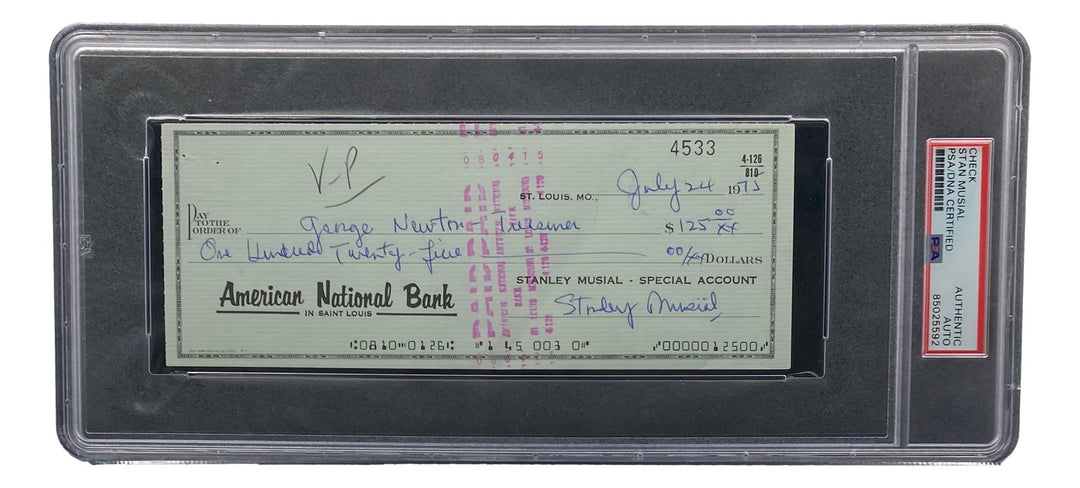 Stan Musial St. Louis Cardinals Signed  Bank Check PSA/DNA 85025592