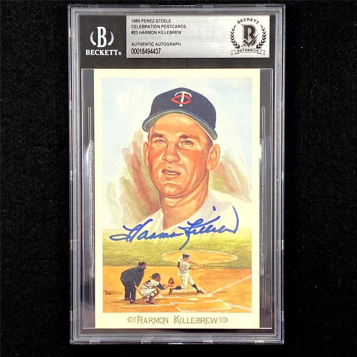 Harmon Killebrew signed 1989 Perez-Steele Postcard #23 auto ~ Beckett BAS