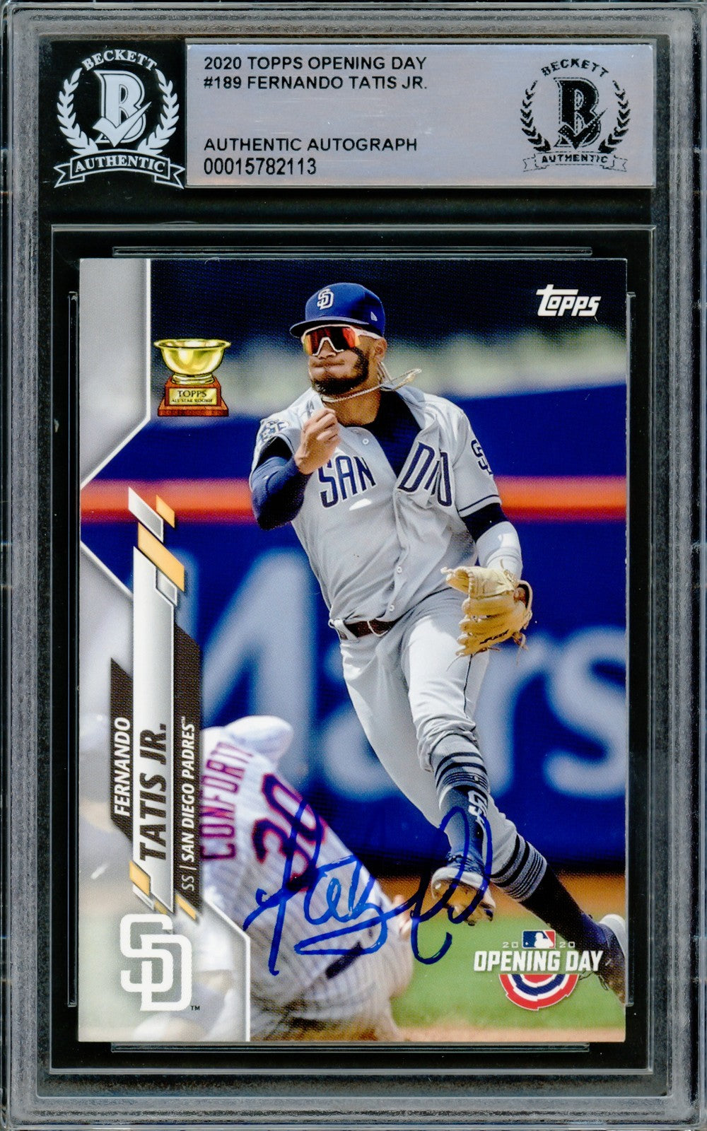 Fernando Tatis Jr. Signed 2020 Topps Opening Day Card 189 Padres Beckett