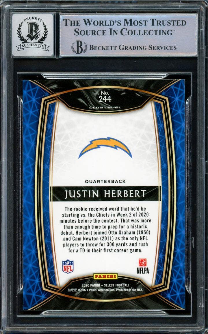 Justin Herbert Auto 2020 Panini Select RC 244 Chargers Sig 10 2020 NFL OROY BAS