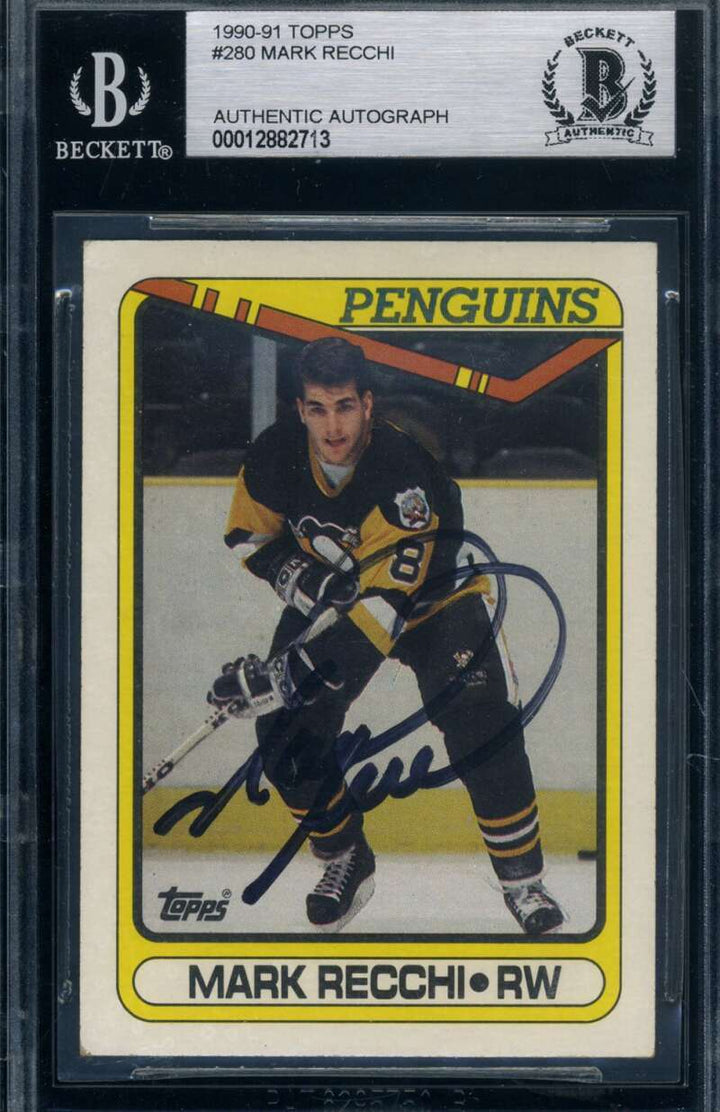 Mark Recchi Beckett BAS Signed 1990-91 Topps Rookie Autograph