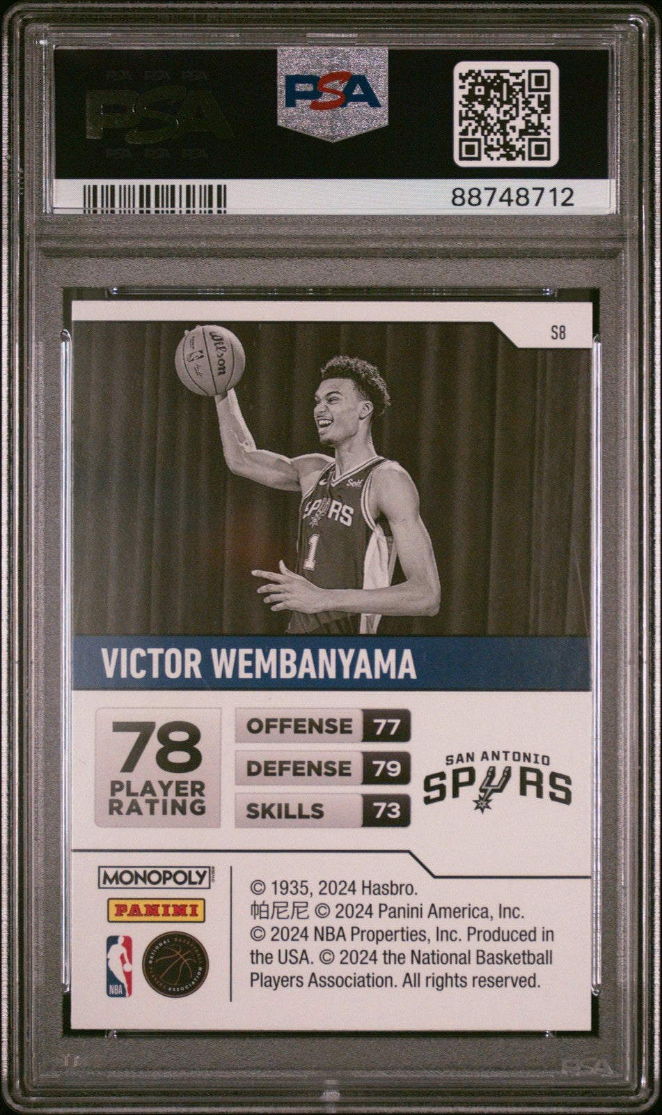Graded 2023 Panini Prizm Monopoly Victor Wembanyama #S8 Card PSA 10