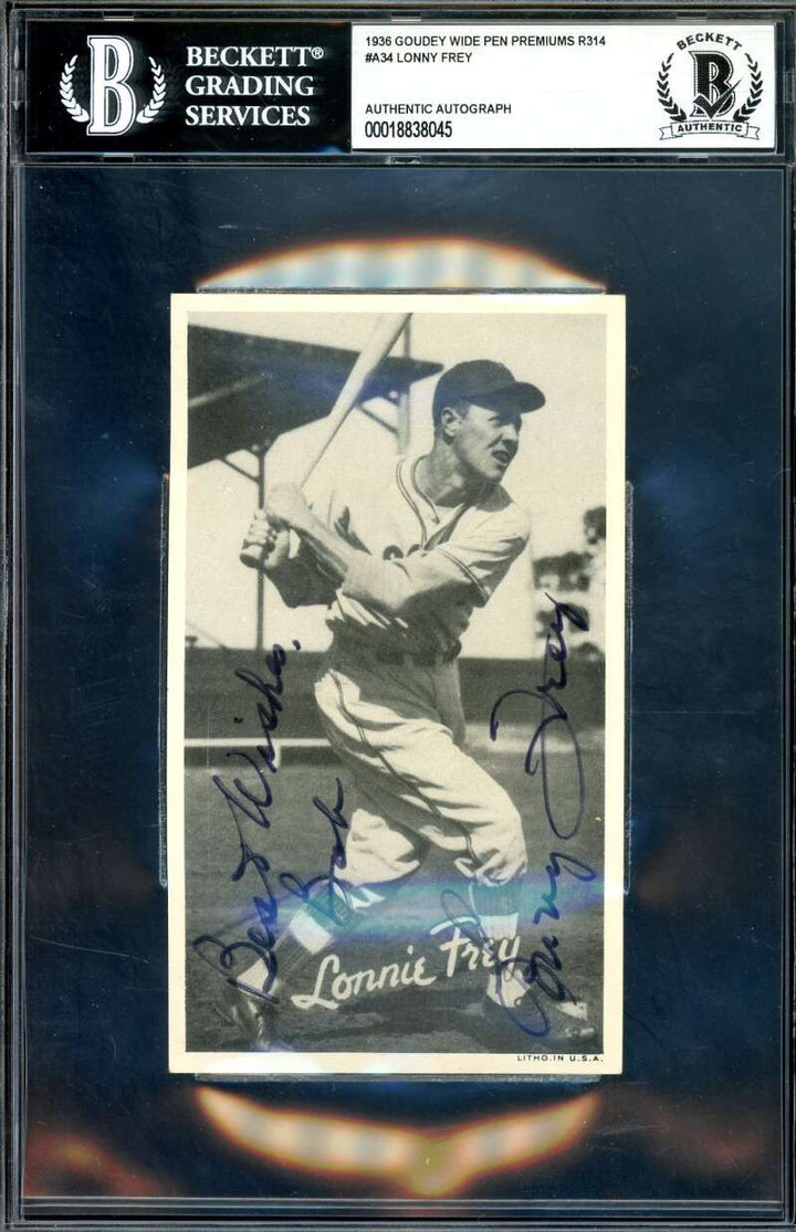 Lonny Frey Beckett BAS Signed 1936 Goudey Wide Pen Premiums R314 Autograph