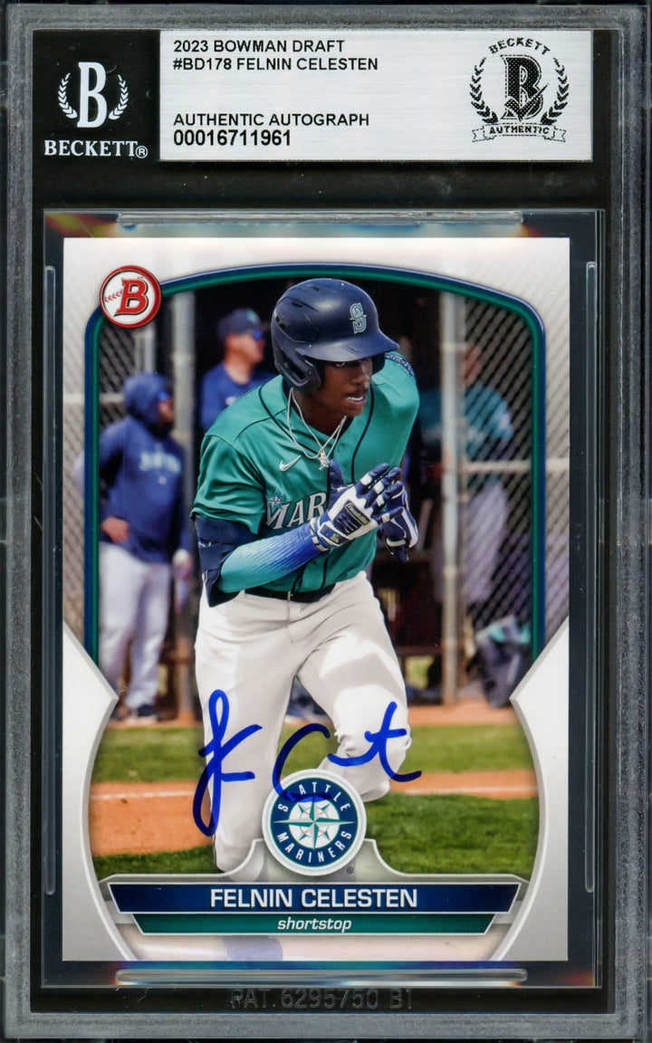Felnin Celesten Signed 2023 Bowman Draft RC BD178 Seattle Mariners Beckett