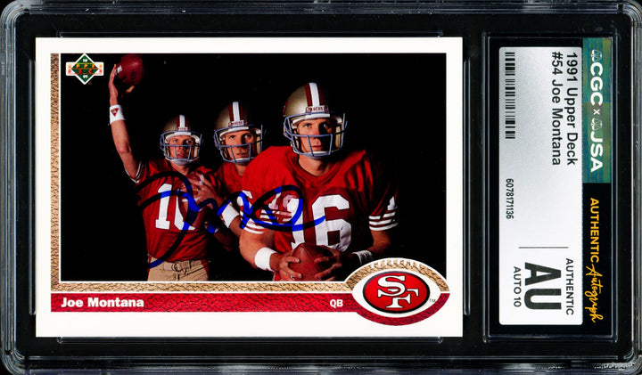 Joe Montana Signed 1991 Upper Deck Card 54 49ers Auto GM 10 CGC x JSA