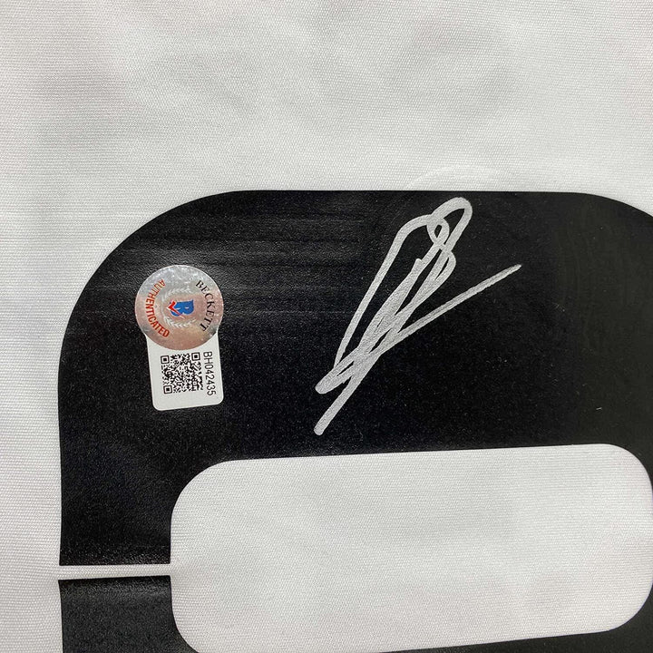 Framed Autographed/Signed Karim Benzema 33x42 2022-23 White Jersey BAS COA