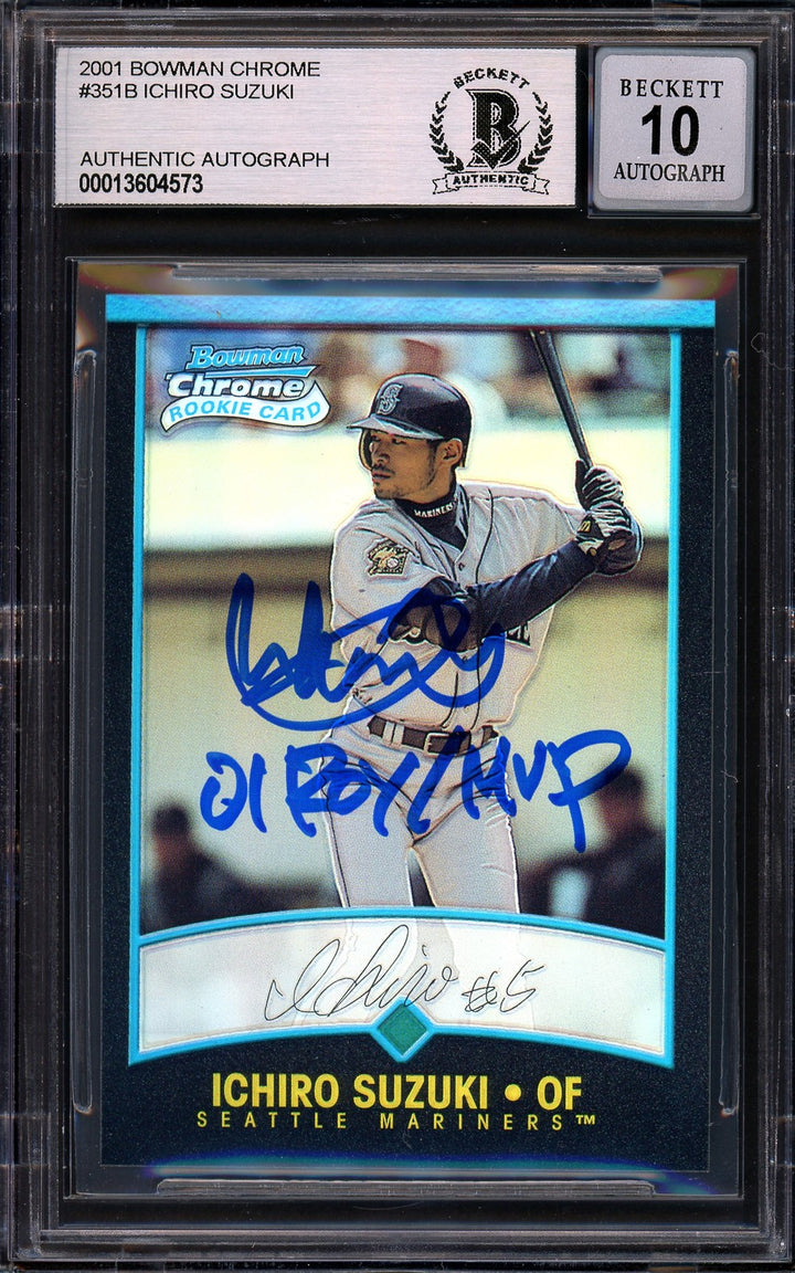 Ichiro Suzuki Signed 2001 Bowman Chrome Refractor Japanese RC 351 Sig 10 ROY/MVP