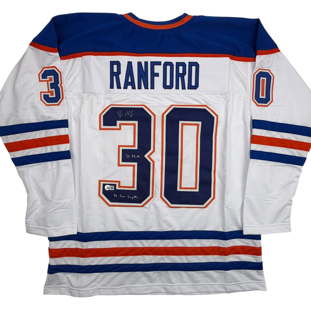 Autographed/Signed Bill Ranford Edmonton White Hockey Jersey Beckett COA