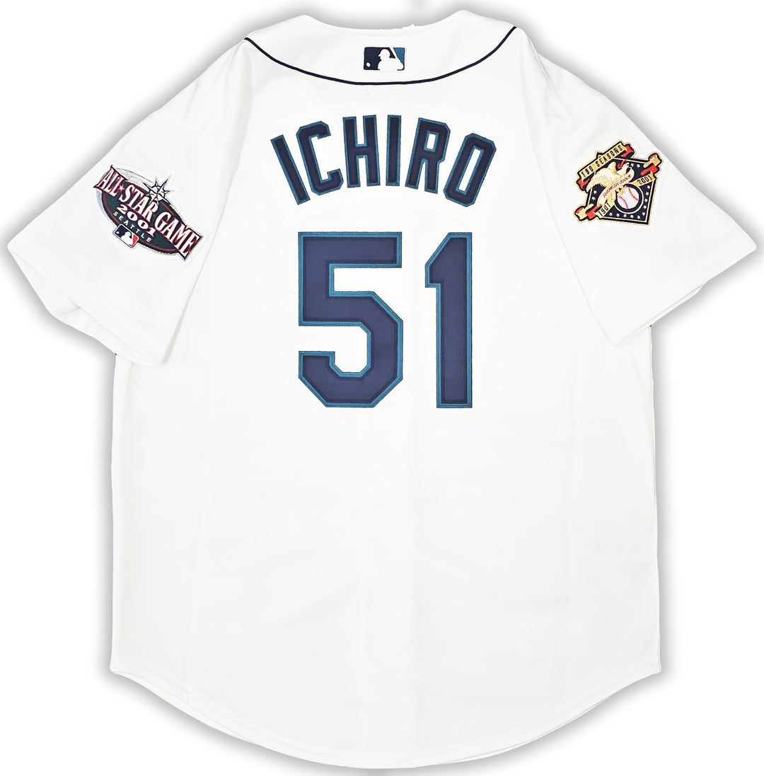 Mariners Ichiro Suzuki Auto White Mitchell Ness 2001 ASG Patch Jersey 44 ROY/MVP