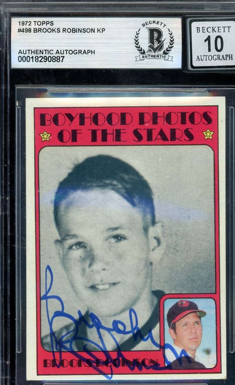 Brooks Robinson Gem Mint 10 Beckett BAS Signed 1972 Topps Boyhood Photos Autogra