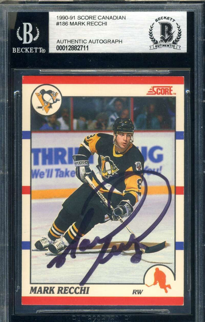 Mark Recchi Beckett BAS Signed 1990-91 Score Canadian Rookie Autograph
