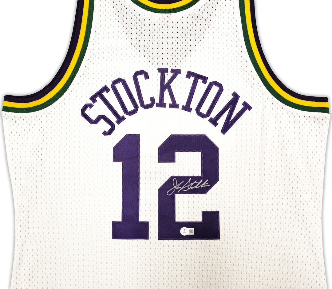 Jazz John Stockton Auto White Auth Mitchell Ness 91 HWC Swingman Jersey XL BAS