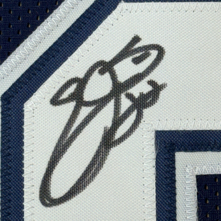Framed Autographed/Signed Emmitt Smith 33x42 Dallas Blue Football Jersey BAS COA