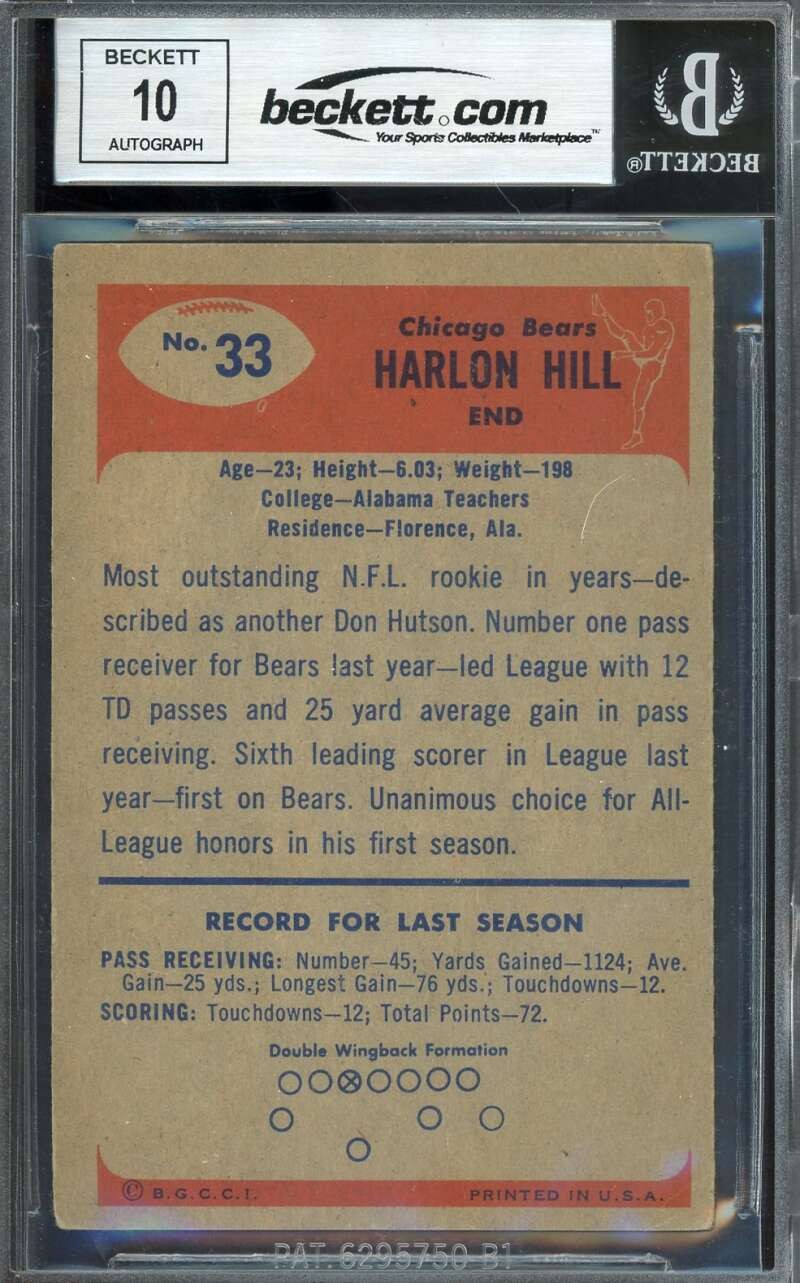 Harlon Hill Gem Mint 10 Beckett BAS Signed 1955 Bowman Rookie Autograph