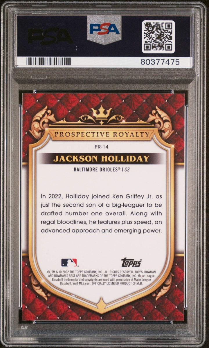 Graded 2022 Bowmans Best Jackson Holliday #PR14 Prospective Royalty Card PSA 10