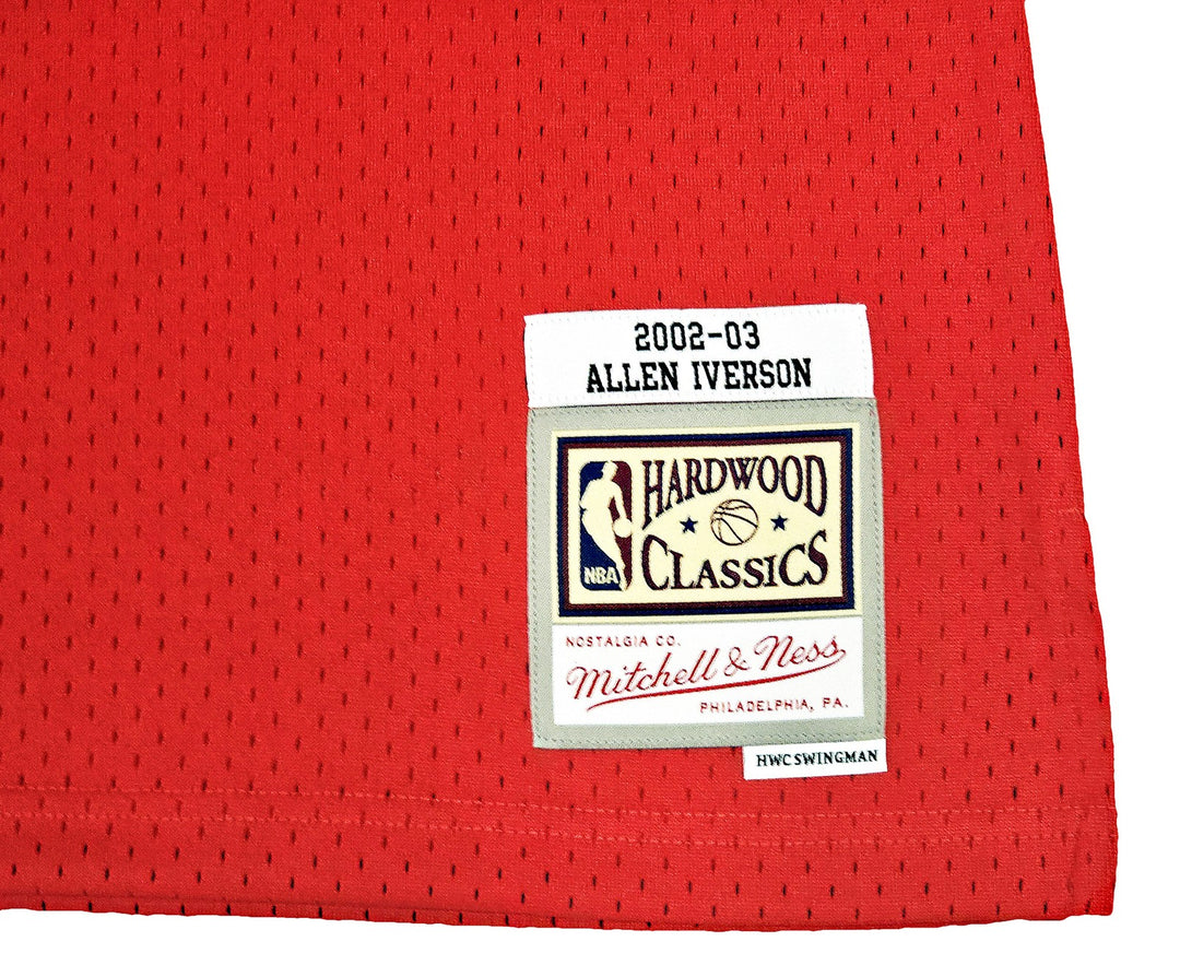 76ers Allen Iverson Auto Red Auth Mitchell Ness 02-03 HWC Swingman Jersey L BAS