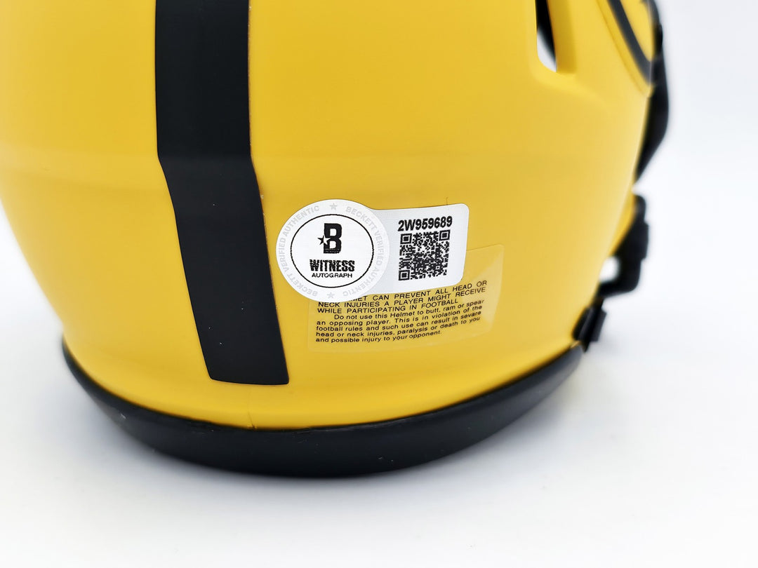 James Harrison Signed Steelers Gold Rave Speed Mini Helmet Beckett Wit