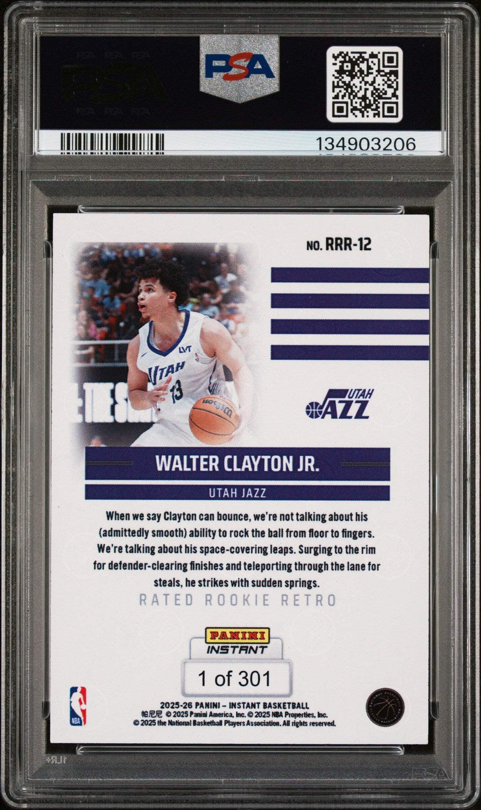 Graded 2025 Panini Instant Walter Clayton #RRR12 Rated Rookie Retro Card PSA 10