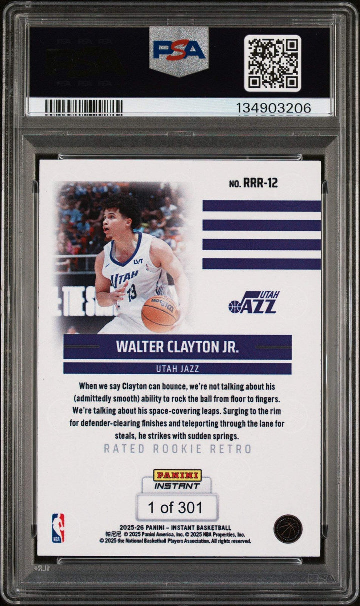 Graded 2025 Panini Instant Walter Clayton #RRR12 Rated Rookie Retro Card PSA 10