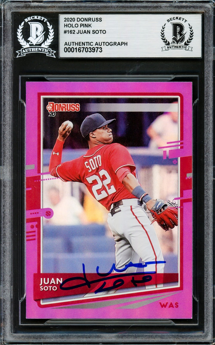 Juan Soto Auto 2020 Donruss Holo Pink Variation Card 162 Mets Beckett #16703973