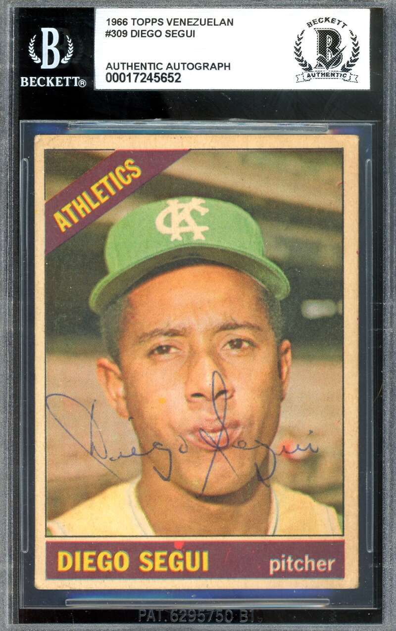 Diego Segui Beckett BAS Signed 1966 Topps Venezuelan Autographed